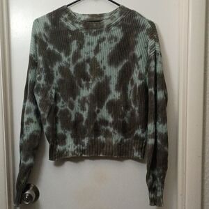 Justify Tie-Dye Ribbed Crewneck Sweater in Green and Brown